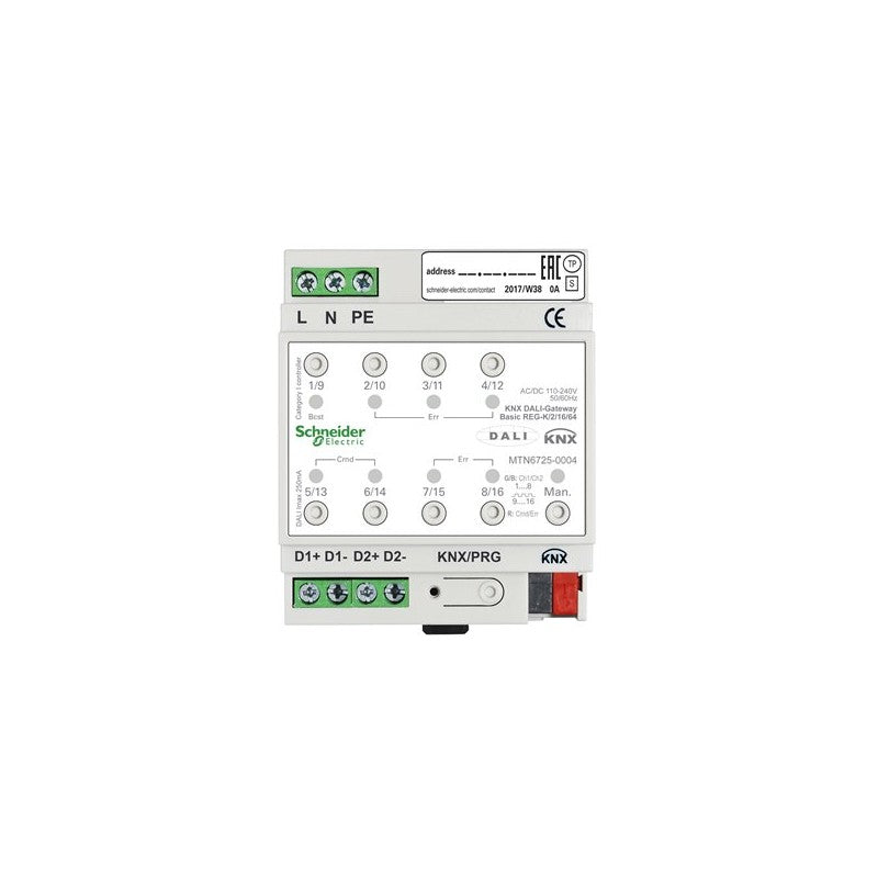 MTN6725-0004 - Gateway, SpaceLogic KNX, DALI, basic 2ch/16/64, white, Supply KNX 5 mA